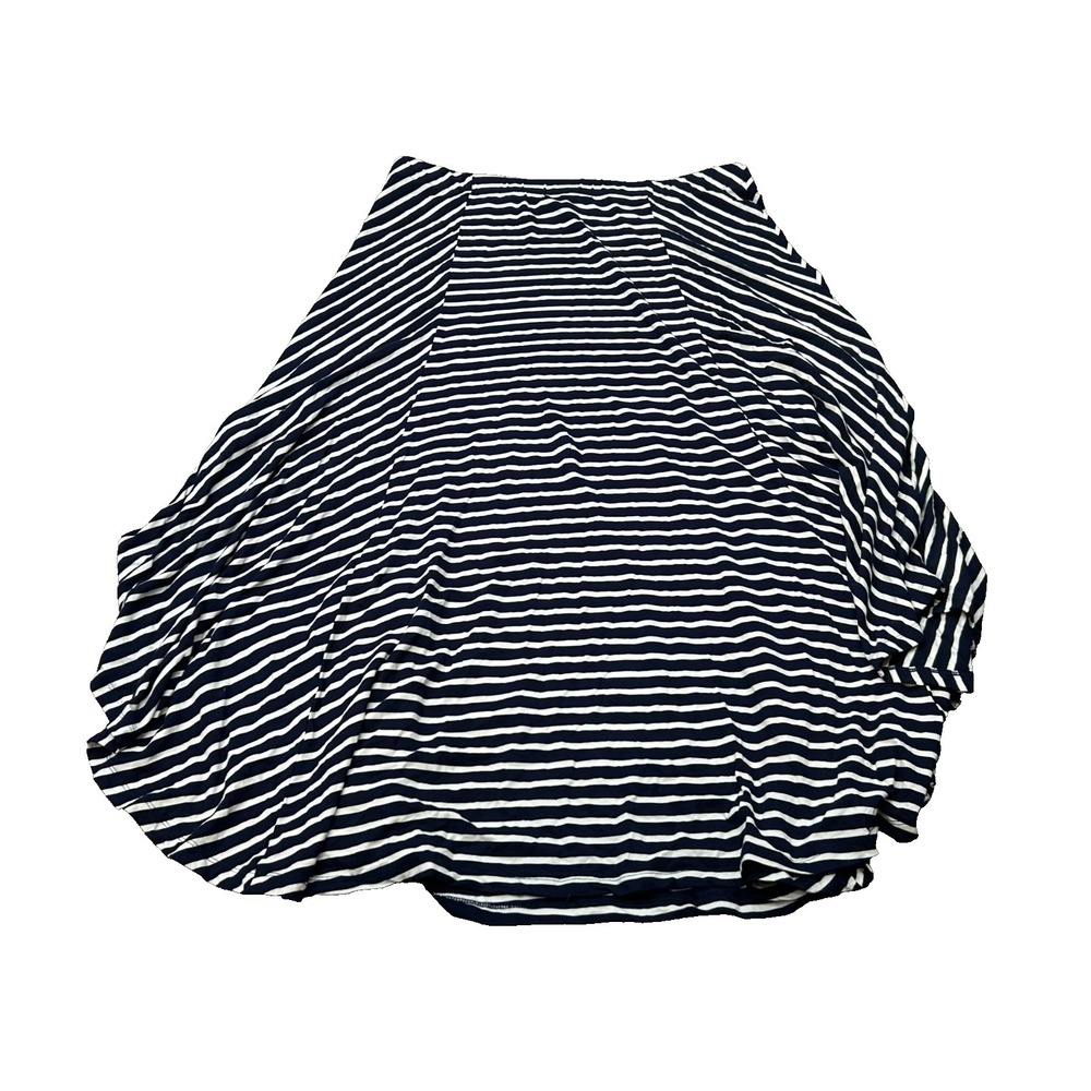 Chico's Long Skirt Womens 12/14 Blue White Stripe Asymmetrical Stretch Lagenlook